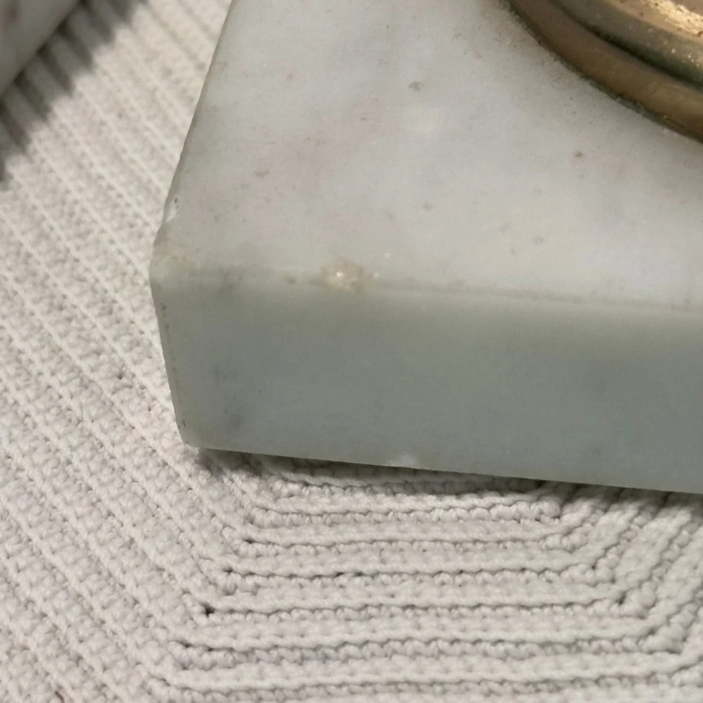 Vintage Brass Silver Metal Candle Holders White Marble Square Base Pair Set of 2